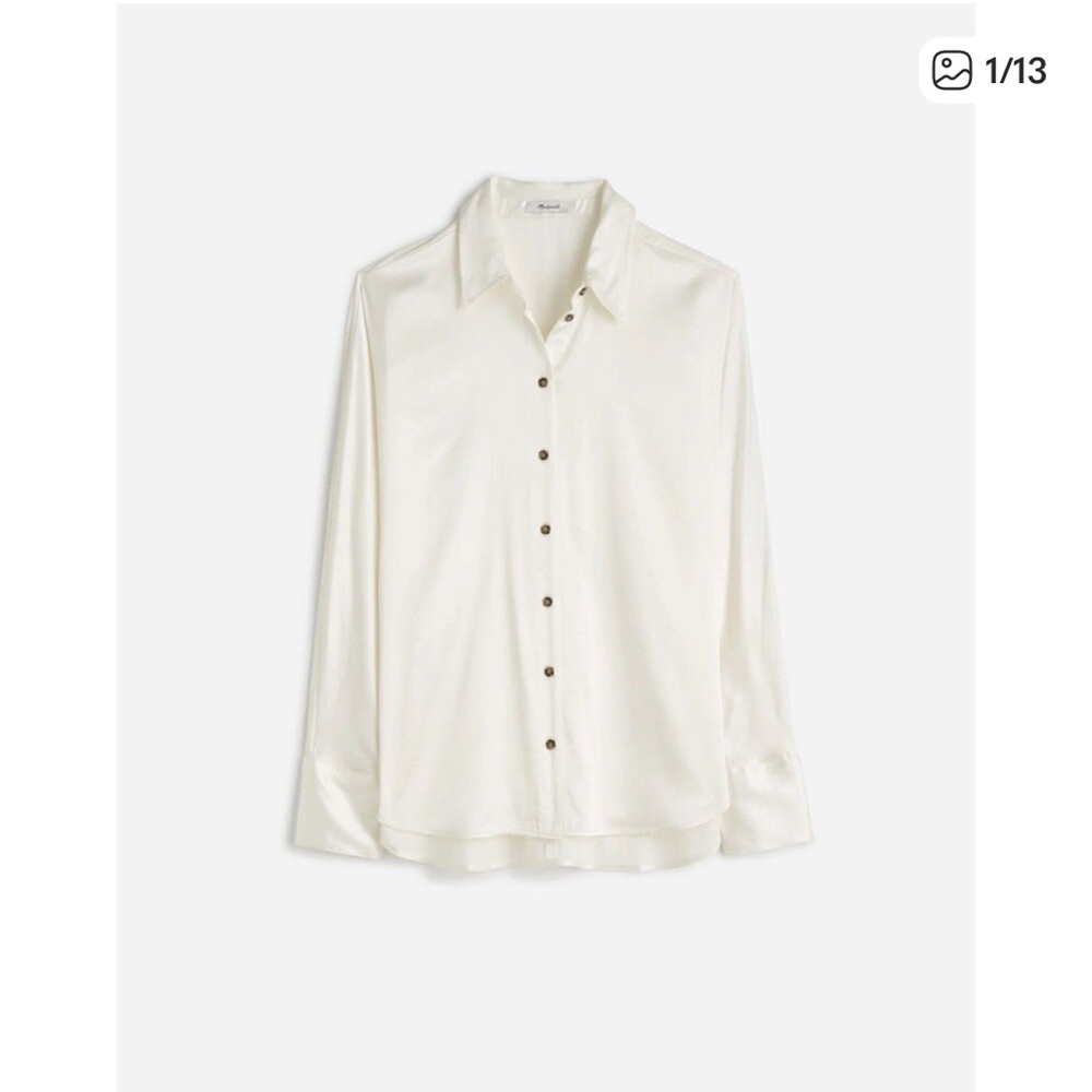 Madewell Off White Satin Button-Up Shirt